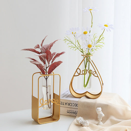 Bulk Set of 4 Tube Vases with Metal Stand Metal Table Vase Wholesale
