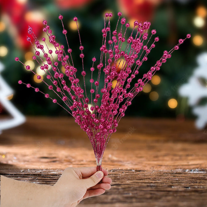 50 Stems Artificial Christmas Glitter Berry Bush Ornaments for Tree Wreath Crafts Bulk