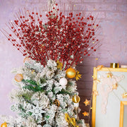 50 Stems Artificial Christmas Glitter Berry Bush Ornaments for Tree Wreath Crafts Bulk