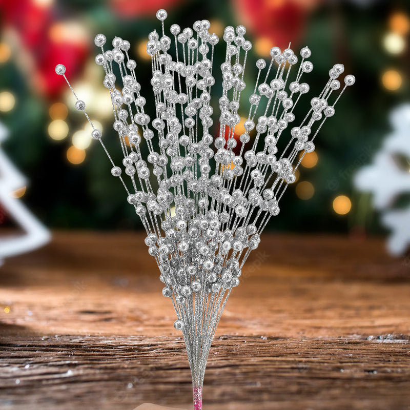50 Stems Artificial Christmas Glitter Berry Bush Ornaments for Tree Wreath Crafts Bulk