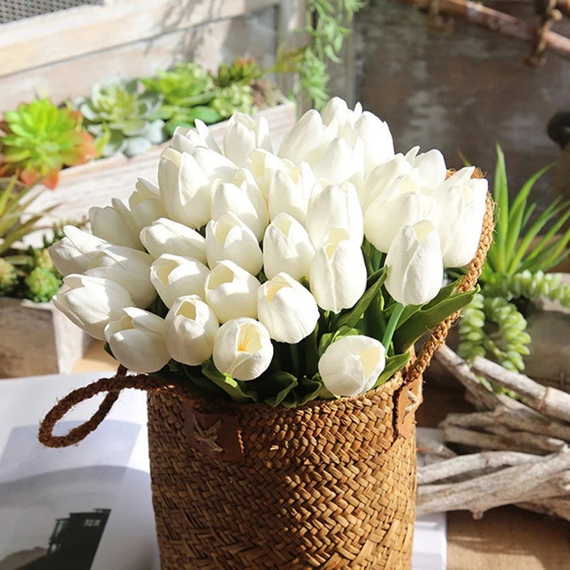 20 Packs 13.5 Inch Artificial Tulip Stems, Lifelike PU Silk Flowers for Spring Centerpieces, Easter Decor, Vase Arrangements