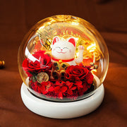 Maneki Neko Lucky Cat Preserved Flower Gift Set Bulk Wholesale