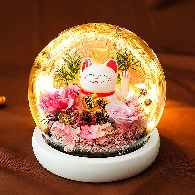 Maneki Neko Lucky Cat Preserved Flower Gift Set Bulk Wholesale
