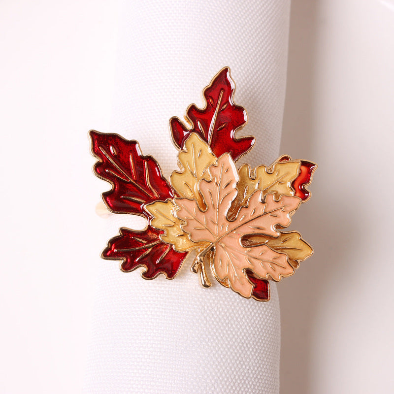 6 Pcs Faux Maple Leaf Napkin Rings Autumn Thanksgiving Decor Bulk Set