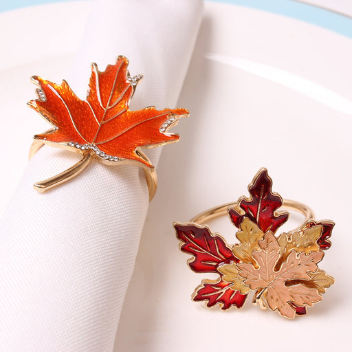 6 Pcs Faux Maple Leaf Napkin Rings Autumn Thanksgiving Decor Bulk Set