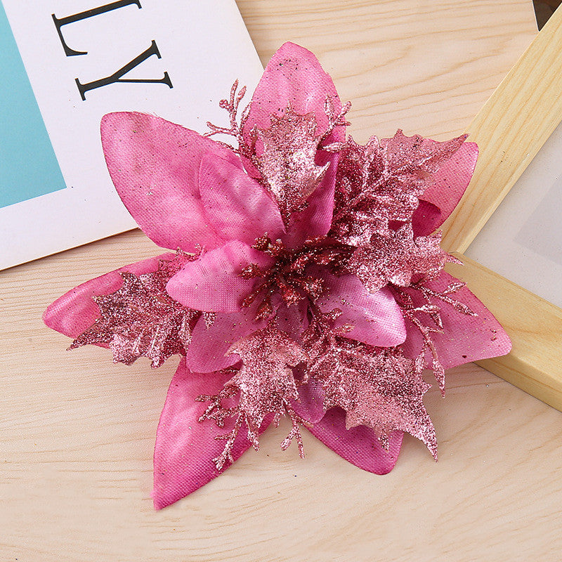 14 Colors 6 Inch Glitter Poinsettia Artificial Christmas Flowers Bulk Wholesale