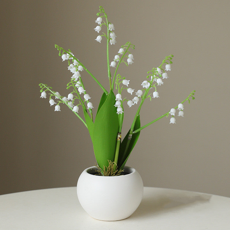 Mini Artificial Lily of the Valley Flowers in Vase, Soft Rubber, Bulk Wholesale, Small Decorative Bonsai