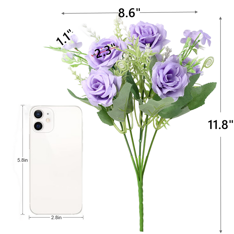 11 Inch Mini Artificial Rose Bush Bouquet, 10 Stems Bulk Floral for Table Centerpiece DIY
