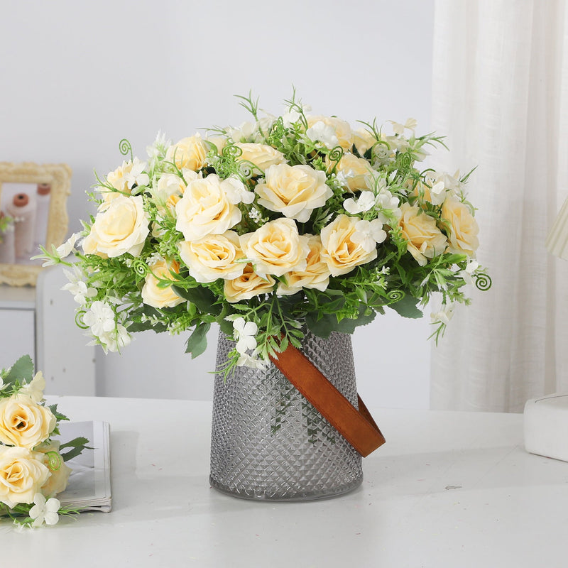11 Inch Mini Artificial Rose Bush Bouquet, 10 Stems Bulk Floral for Table Centerpiece DIY