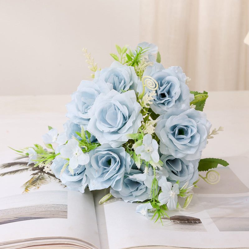 11 Inch Mini Artificial Rose Bush Bouquet, 10 Stems Bulk Floral for Table Centerpiece DIY
