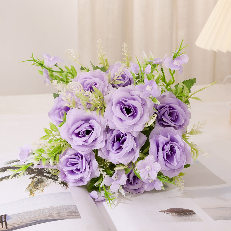 11 Inch Mini Artificial Rose Bush Bouquet, 10 Stems Bulk Floral for Table Centerpiece DIY