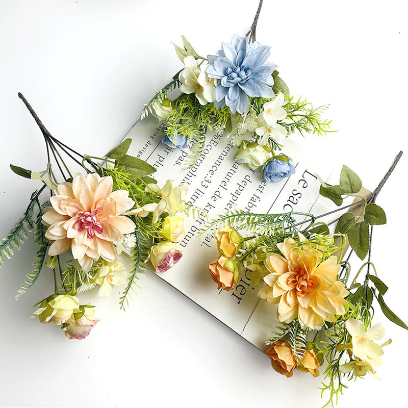 12 Inch Mini Dahlia and Rose Silk Flowers Bush Mix, 10 Pcs Artificial Bulk
