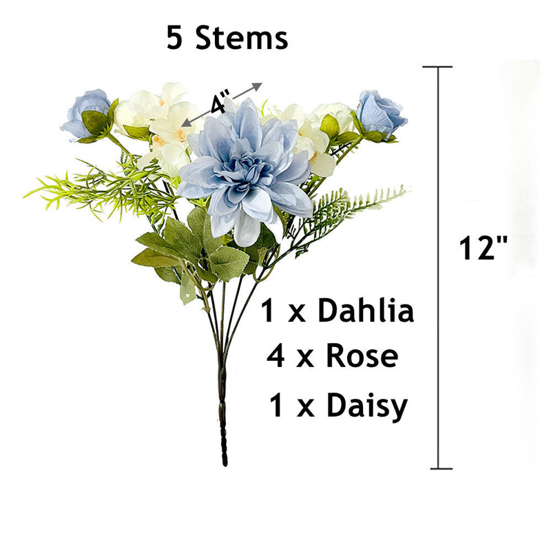 12 Inch Mini Dahlia and Rose Silk Flowers Bush Mix, 10 Pcs Artificial Bulk