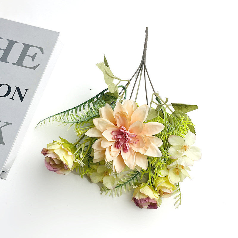 12 Inch Mini Dahlia and Rose Silk Flowers Bush Mix, 10 Pcs Artificial Bulk