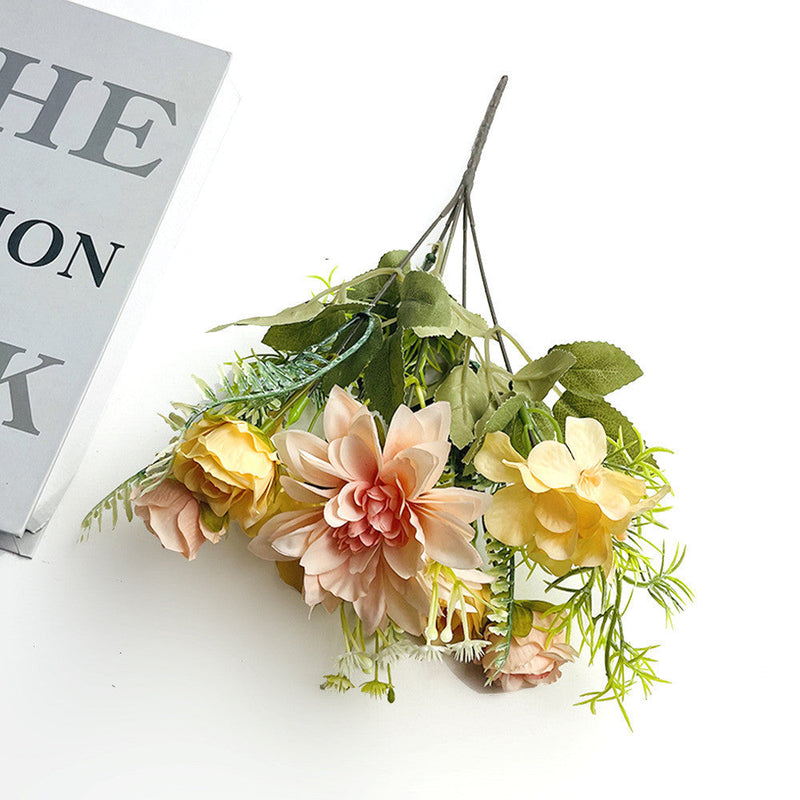 12 Inch Mini Dahlia and Rose Silk Flowers Bush Mix, 10 Pcs Artificial Bulk