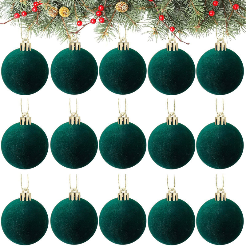 15 Pcs 2.3 Inch Velvet Christmas Ball Ornaments Soft Plush Holiday Tree Decor
