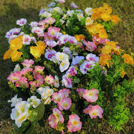 10 Pcs Colorful Morning Glory Artificial Flowers 12 Inch UV Sun Resistant Faux Silk for Planter Porch Patio Yard Balcony