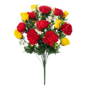 23 Inch Artificial Cemetery Mum Flower Bush with Mixed Rose Buds, 1 Pc, Silk Flowers for Graves Memorial Day Decor