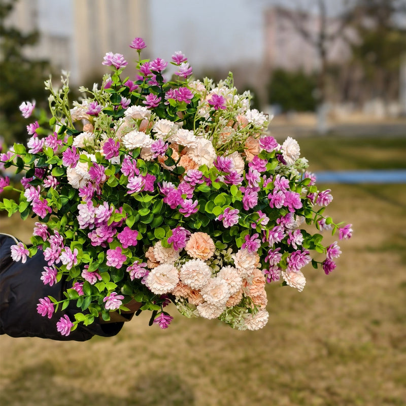 12 Bundles 15 Inch UV Resistant Artificial Champagne Mum Spring Flowers with Fuchsia Blooms