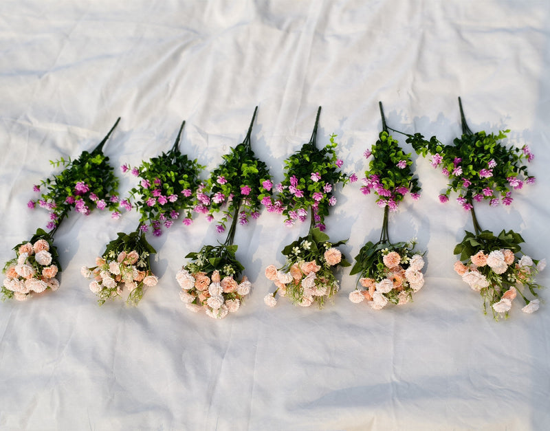 12 Bundles 15 Inch UV Resistant Artificial Champagne Mum Spring Flowers with Fuchsia Blooms