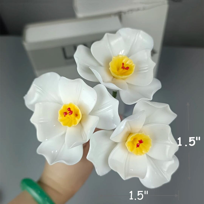 3 Pcs Porcelain Narcissus Flower Stems Artificial Ceramic Floral Decoration