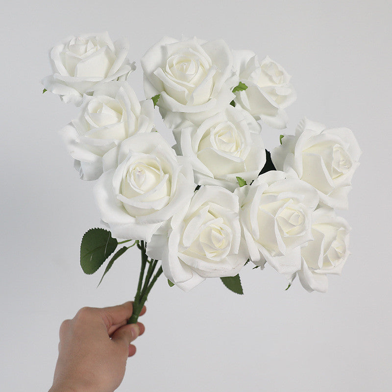 16.5 Inch Artificial Rose Bouquet Bush - Realistic Silk Faux Flowers for Floral Arrangements, Home Decor, Wedding Centerpieces, DIY Crafts