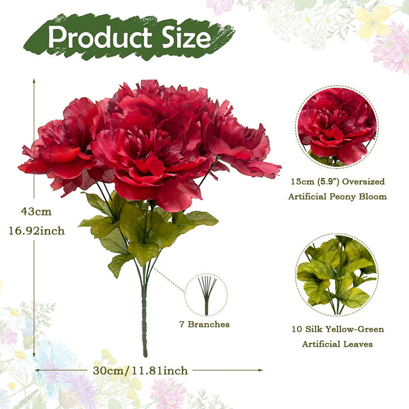 Artificial Peony Bush Bouquet 10 Pcs Fall Decor Faux Silk Flowers Autumn Home Decoration