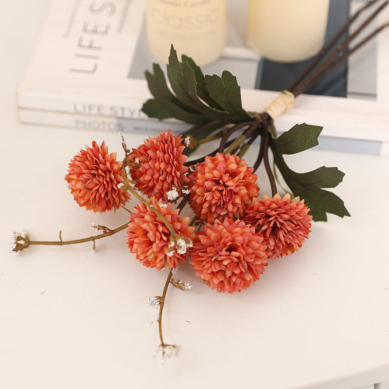 12.2 Inch Artificial Pom Pom Mums Bouquet, 10 Pcs Realistic Silk Fall Flowers for Autumn Decor, Thanksgiving Tabletop Wreath DIY