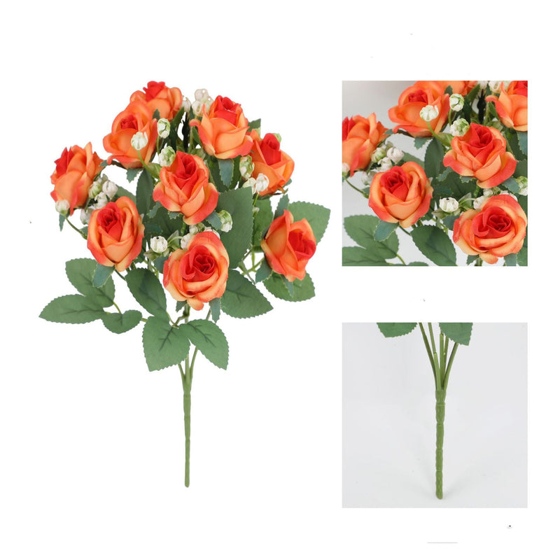 11.8 Inch Artificial Small Rose Blooming Bush with Baby's Breath Bouquet, Bulk Quantity