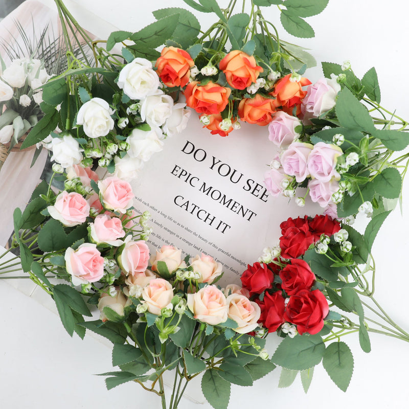 11.8 Inch Artificial Small Rose Blooming Bush with Baby's Breath Bouquet, Bulk Quantity