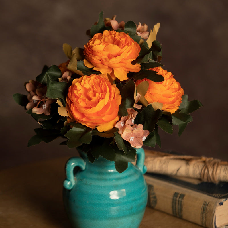 16 Inch Vintage Peony Bush Bouquet with Mixed Hydrangea, 1 Bulk Artificial Silk Flowers for Wedding Crafts Party