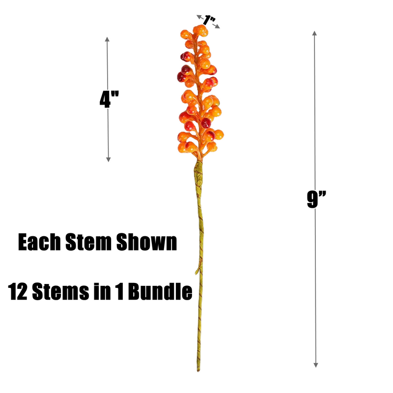 12 Inch 12 Pcs Gradient Orange Artificial Berries Autumn Decoration