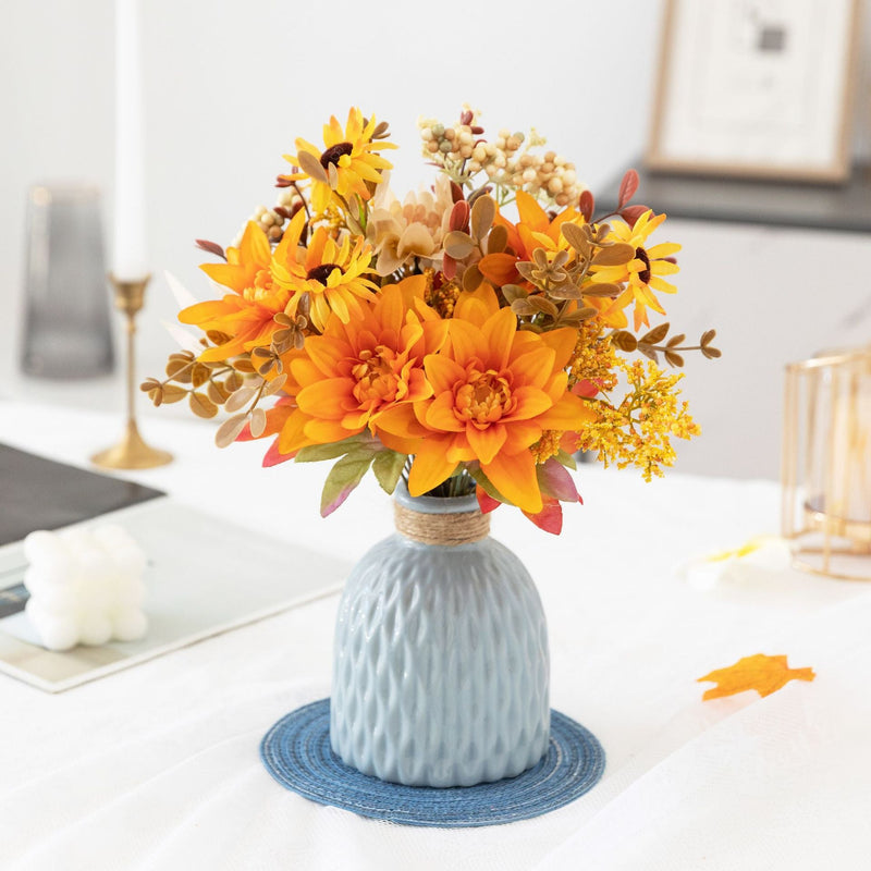 13 Inch Artificial Dahlia Flower Bush 10 Pcs Fall Decor Silk Flowers
