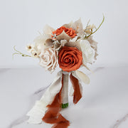 7 Pcs Artificial Champagne and Orange Rose Bridal and Bridesmaid Bouquet Set