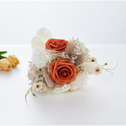 7 Pcs Artificial Champagne and Orange Rose Bridal and Bridesmaid Bouquet Set