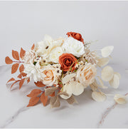 7 Pcs Artificial Champagne and Orange Rose Bridal and Bridesmaid Bouquet Set