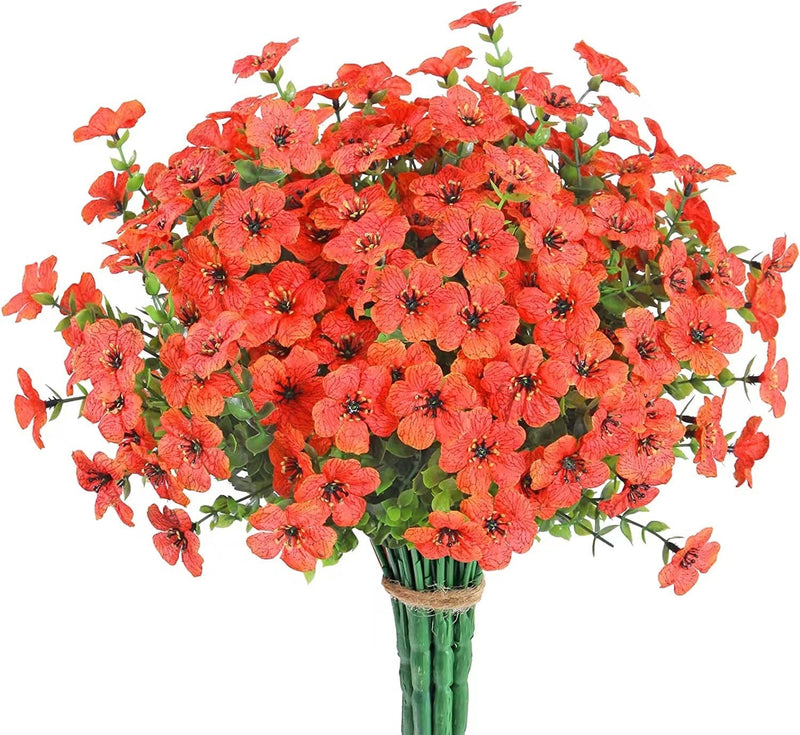 12 Bundles Artificial Flowers Plants UV Resistant Outdoor Planter Porch Patio Garden