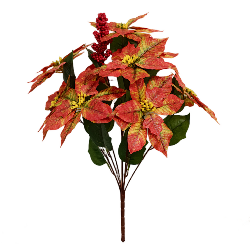 26 Inch Large Artificial Glitter Poinsettia Bouquet, 1 Stem, Retro Christmas Decor
