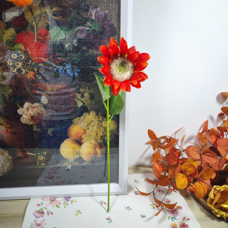 17 Inch Fall Orange Red Sunflower Stems 10 Pcs Silk Artificial Flowers for Home Office Garden Decoration