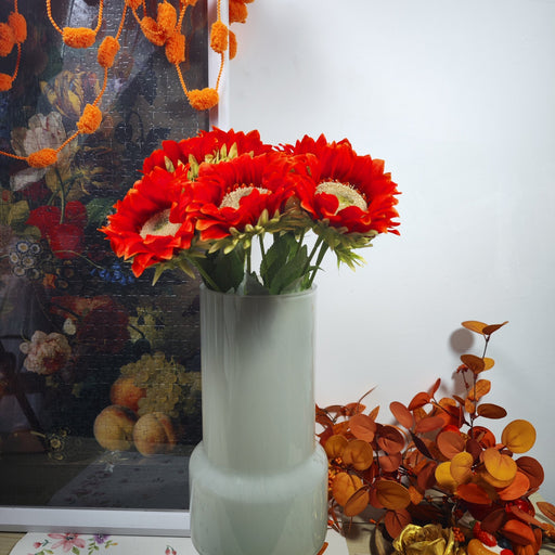 17 Inch Fall Orange Red Sunflower Stems 10 Pcs Silk Artificial Flowers for Home Office Garden Decoration