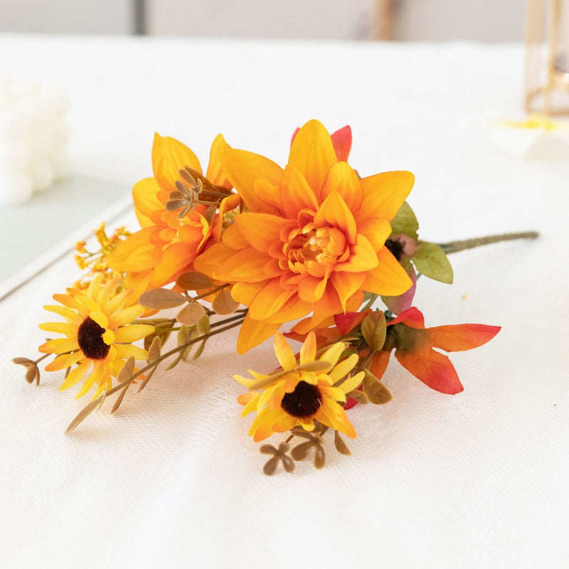 13 Inch Artificial Dahlia Flower Bush 10 Pcs Fall Decor Silk Flowers