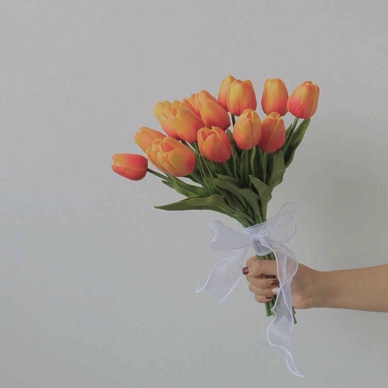 9 Inch Artificial Tulip Wedding Bouquet 10 Pcs Neutral Color Silk Flowers Bulk Wholesale