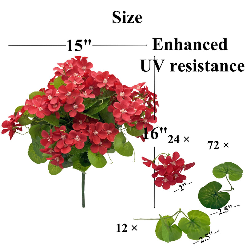 24 Stems Artificial Begonia Flowers, 16 Inch UV Resistant Silk Faux Plants for Hanging Baskets Patio Garden Decor