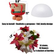 24 Inch Silk Poinsettia Berries Arrangement with Rattan Standing Deer Planter Christmas Decor Bulk