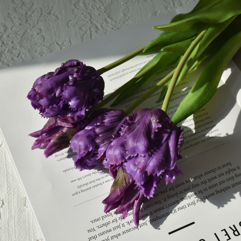 5 Pcs Artificial Parrot Tulip Stems Bouquet, Real Touch Silk Flowers, Bulk Set