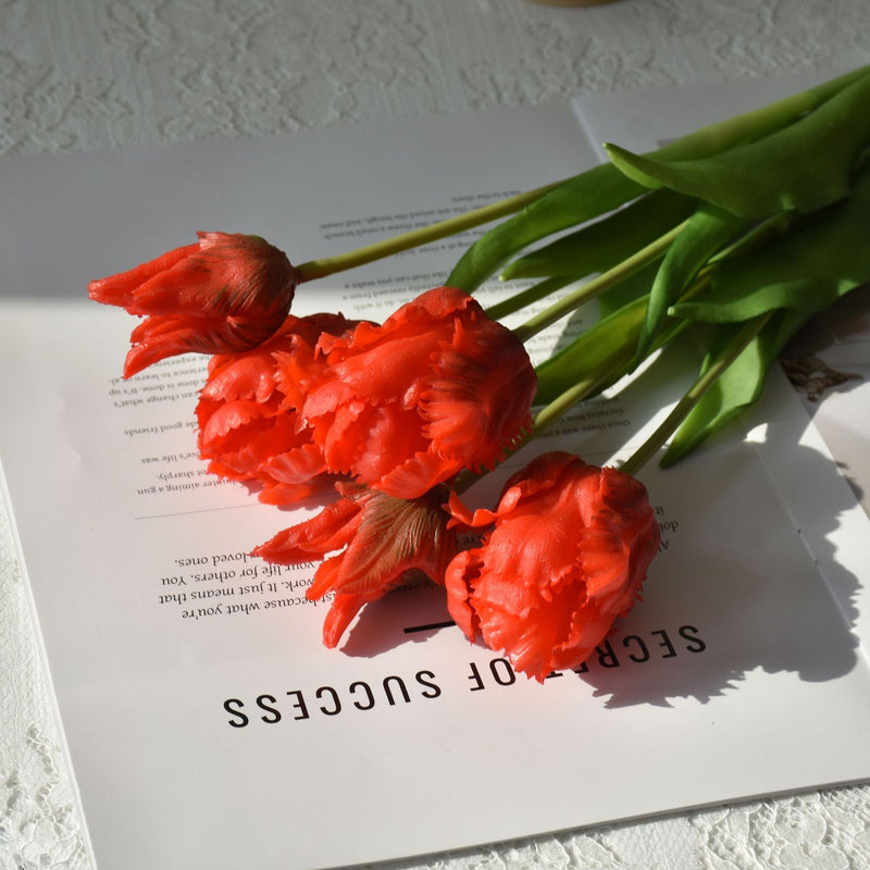 5 Pcs Artificial Parrot Tulip Stems Bouquet, Real Touch Silk Flowers, Bulk Set