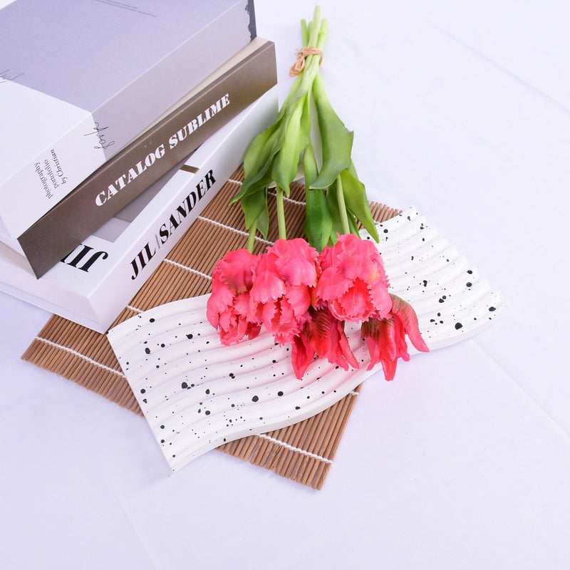5 Pcs Artificial Parrot Tulip Stems Bouquet, Real Touch Silk Flowers, Bulk Set