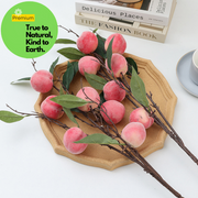 Artificial Peach Fruit Branches 3 Pcs Real Touch Silk Decorative Stems