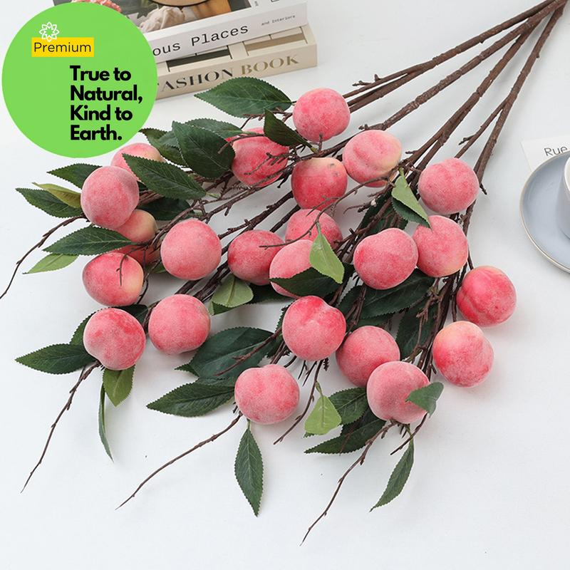 Artificial Peach Fruit Branches 3 Pcs Real Touch Silk Decorative Stems
