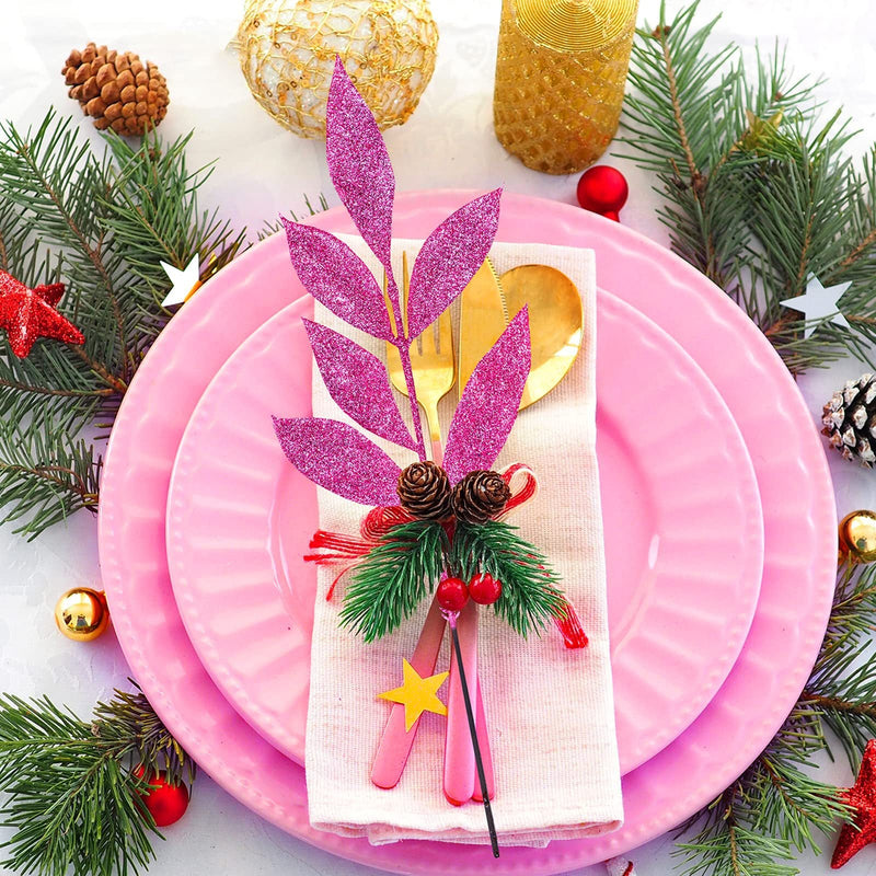 Glittered Artificial Leaf Spray Picks 12 Inch 10 Pcs Bulk for Christmas Winter Wedding Floral Arrangements